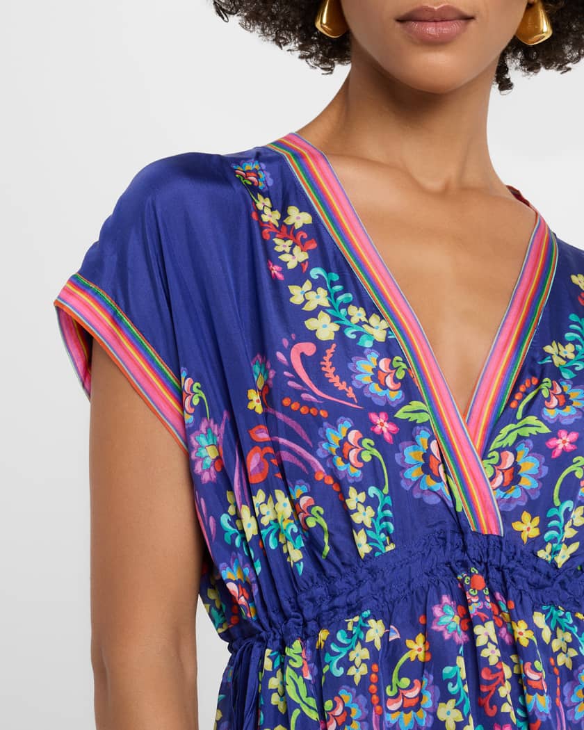 Ellis Flounce Floral-Print Silk Midi Dress
