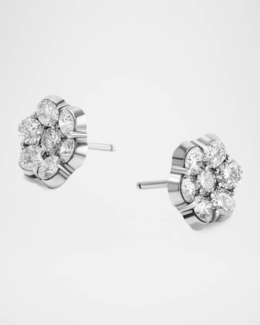 Bayco 18K White Gold 14 Diamond Flower Stud Earrings, 2.41tcw
