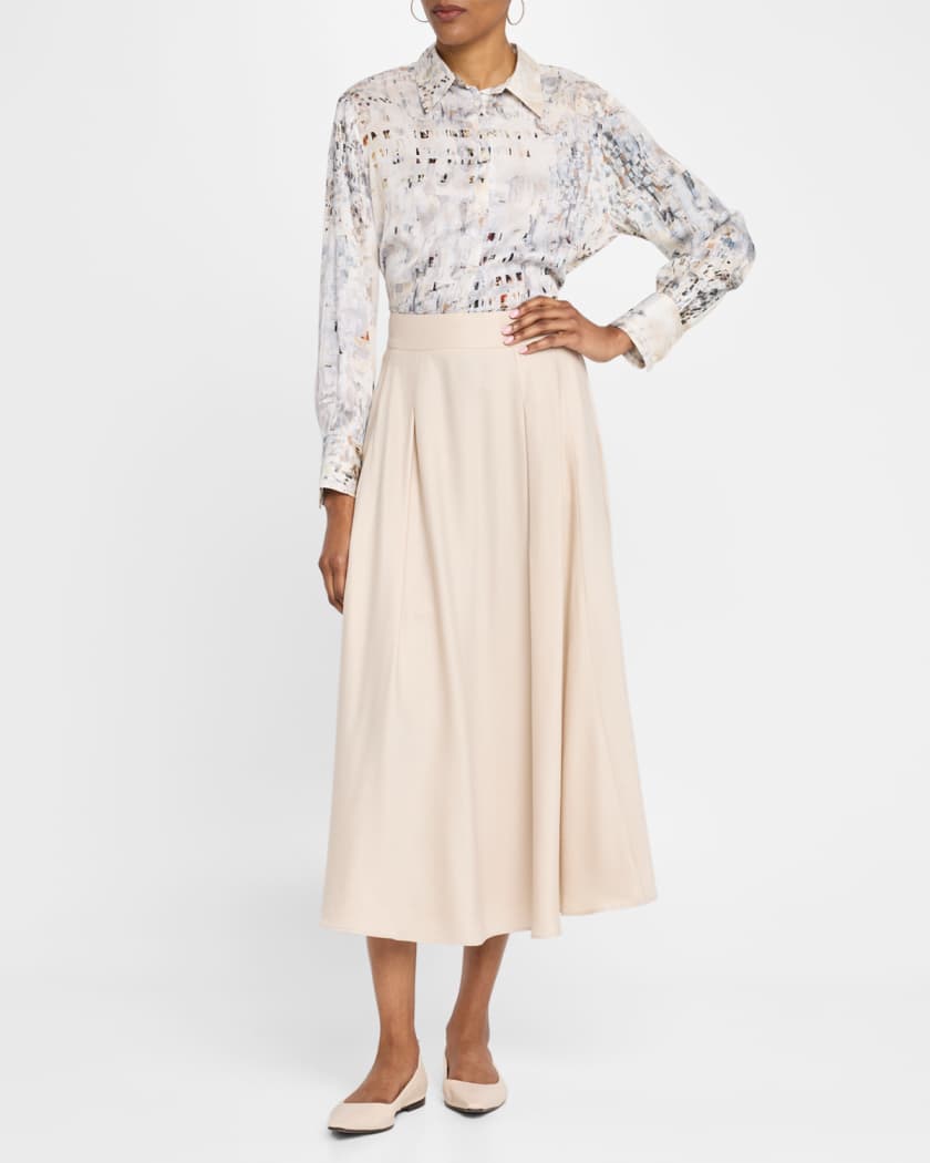 Pleated Circle-Cut Midi Skirt