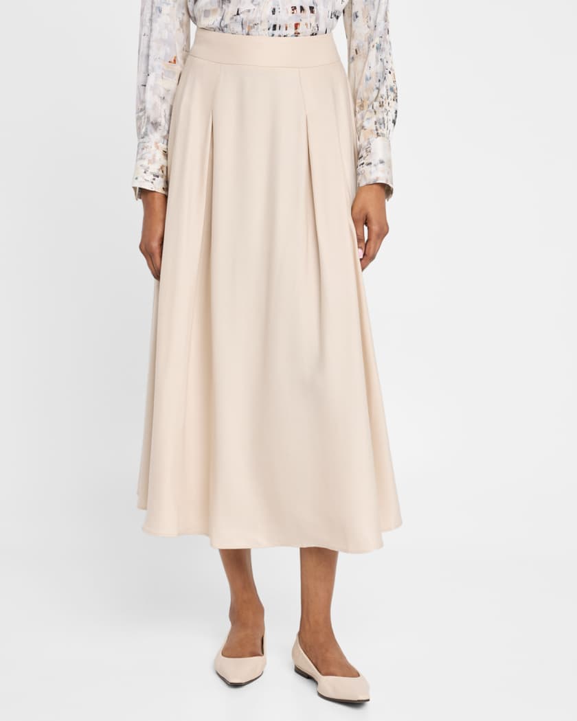 Pleated Circle-Cut Midi Skirt