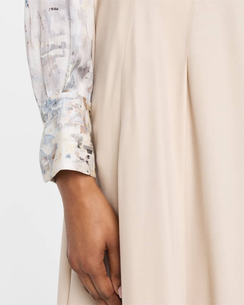 Pleated Circle-Cut Midi Skirt