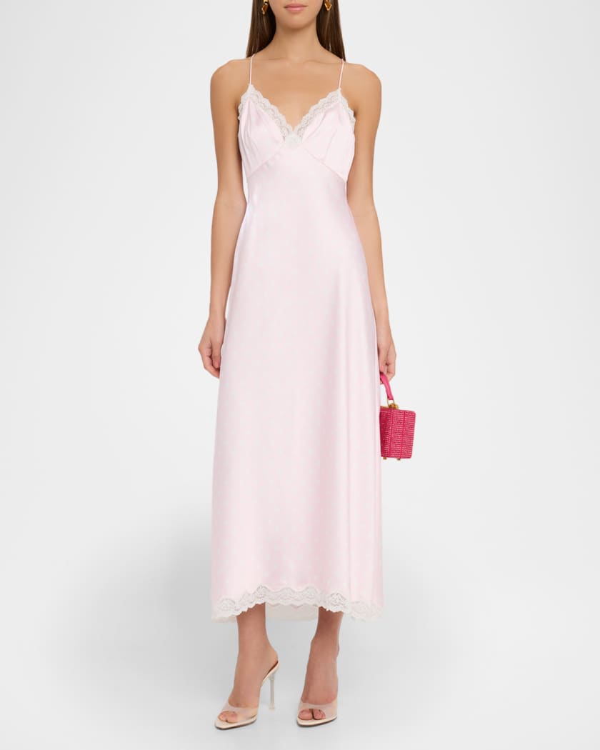 Manuela Satin Polka Dot Maxi Slip Dress