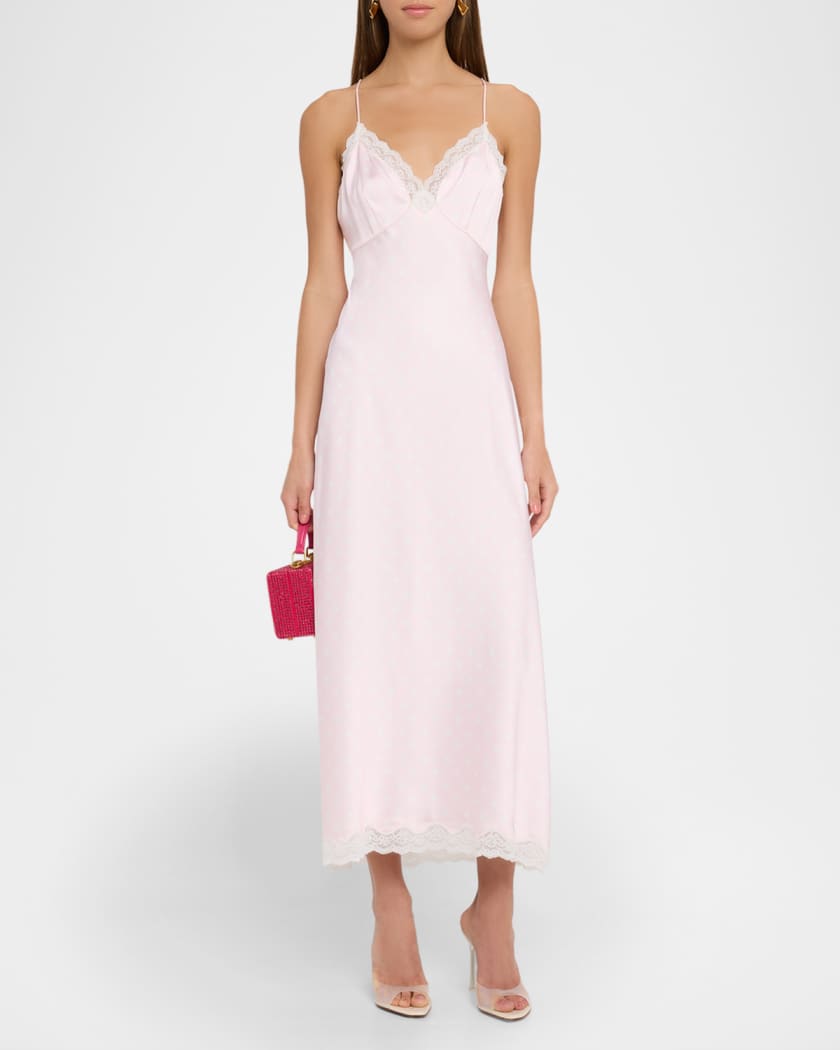 Manuela Satin Polka Dot Maxi Slip Dress