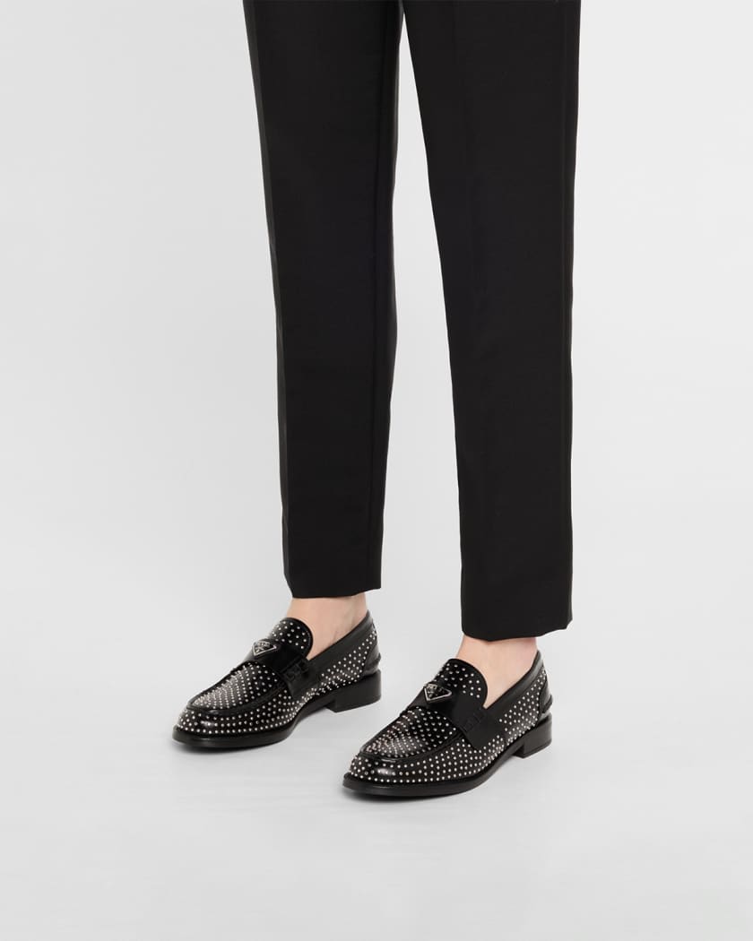 Spazzolato Leather Studded Loafers