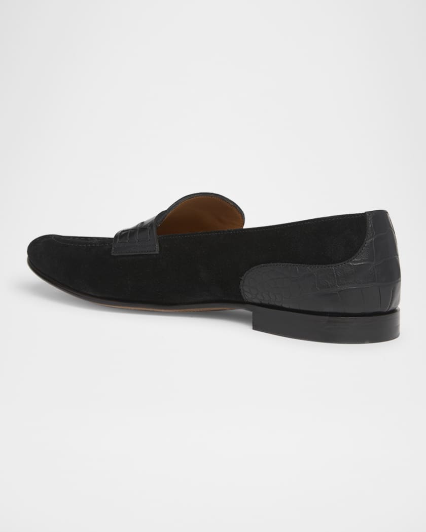 Men's Suede and Alligator Penny Loafers