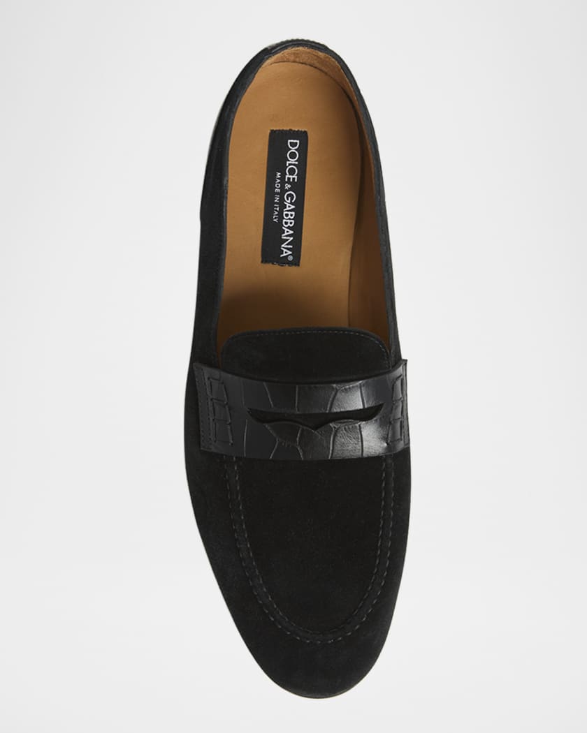 Men's Suede and Alligator Penny Loafers