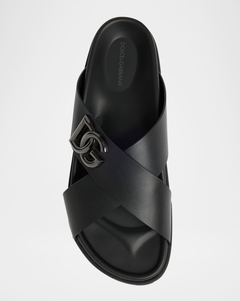 Men's Crisscross Leather Logo Slide Sandals 