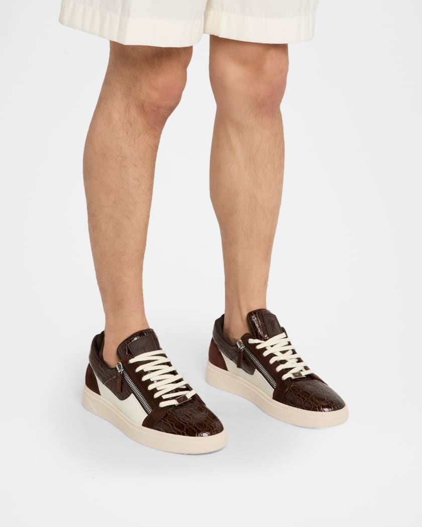 Men's Croc-Effect and Suede Zip-Up Sneakers