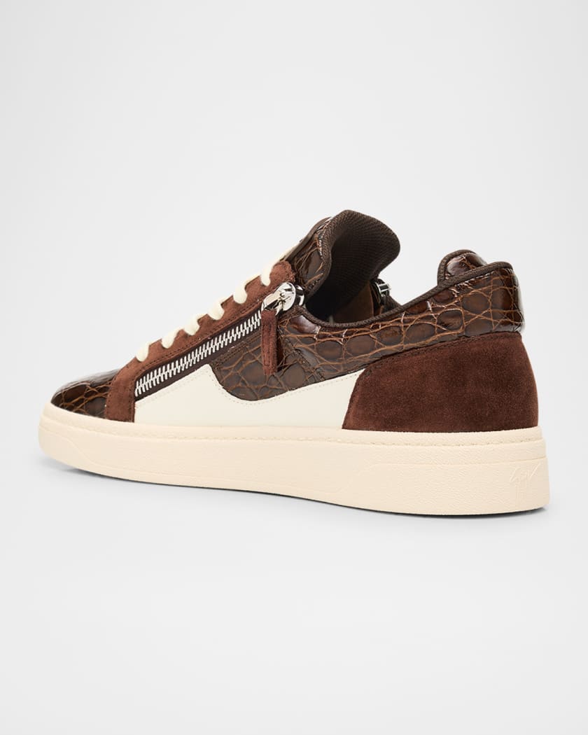 Men's Croc-Effect and Suede Zip-Up Sneakers