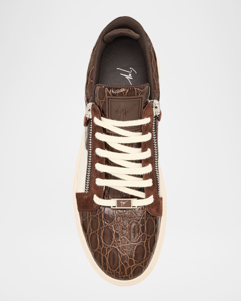 Men's Croc-Effect and Suede Zip-Up Sneakers