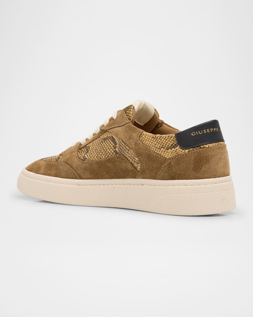 Men's Suede and Snake-Effect Leather Low-Top Sneakers