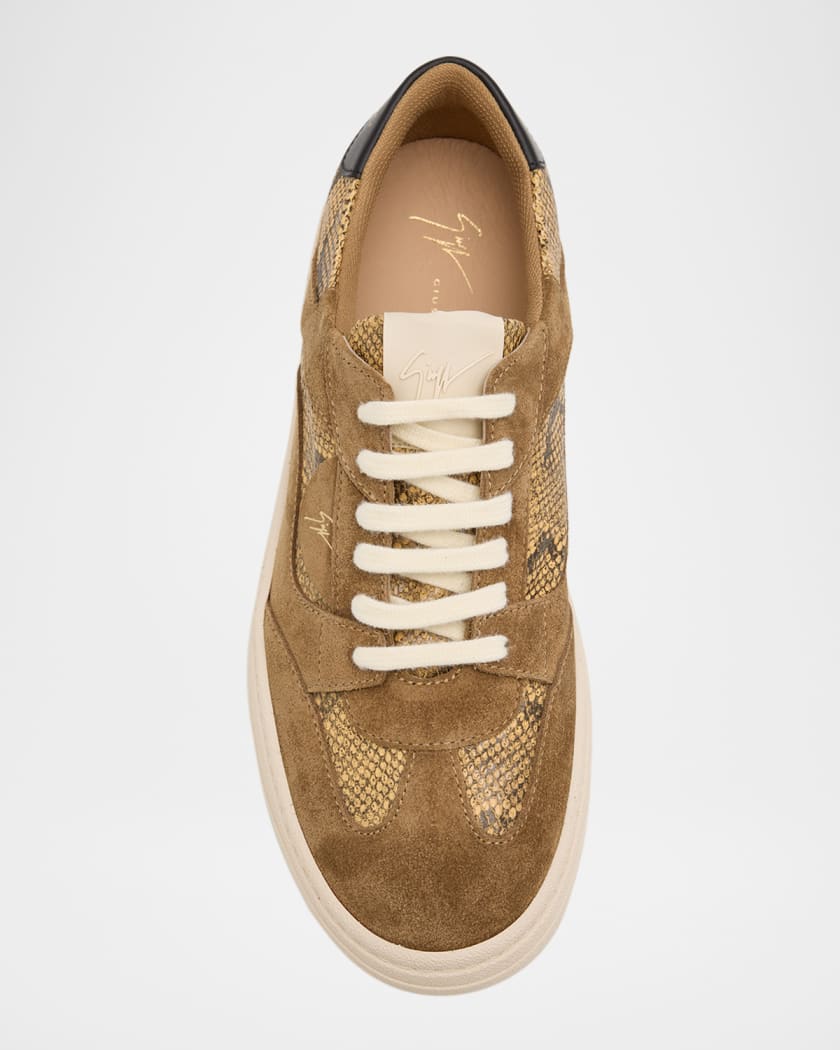 Men's Suede and Snake-Effect Leather Low-Top Sneakers