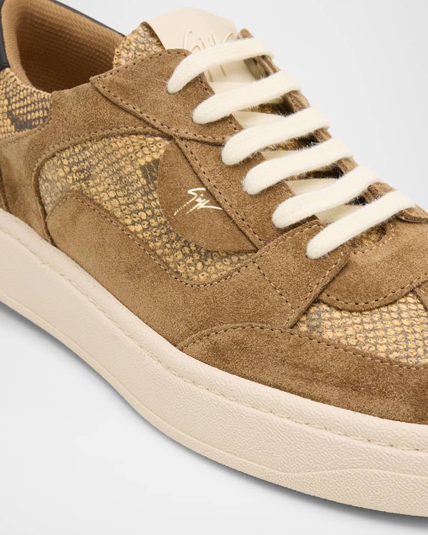 Men's Suede and Snake-Effect Leather Low-Top Sneakers