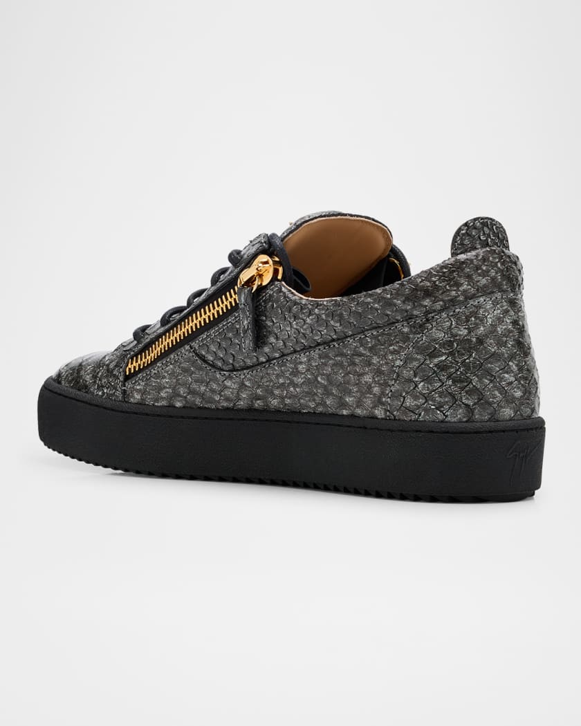 Men's GZ94 Metallic Croc-Print Leather Low-Top Sneakers