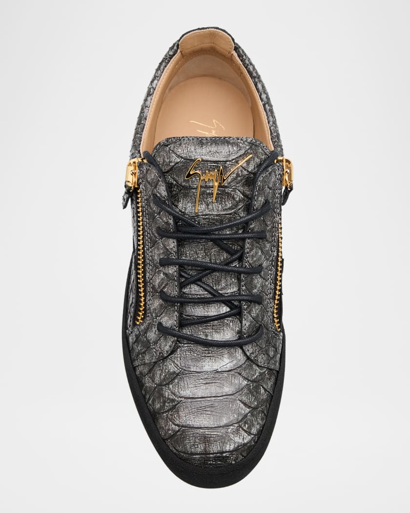 Men's GZ94 Metallic Croc-Print Leather Low-Top Sneakers