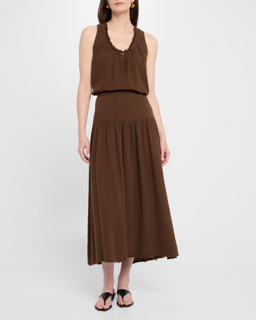 Evelyn A-Line Cotton Gauze Midi Skirt
