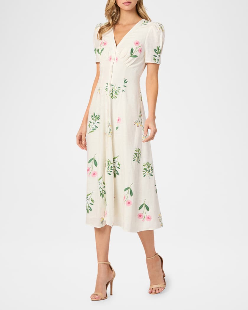 Shoshanna Corrina Floral-Embroidered Empire Midi Dress
