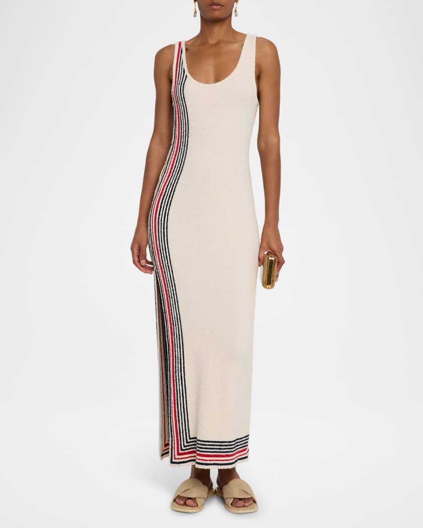Scoop-Neck Stripe Button-Side Maxi Dress