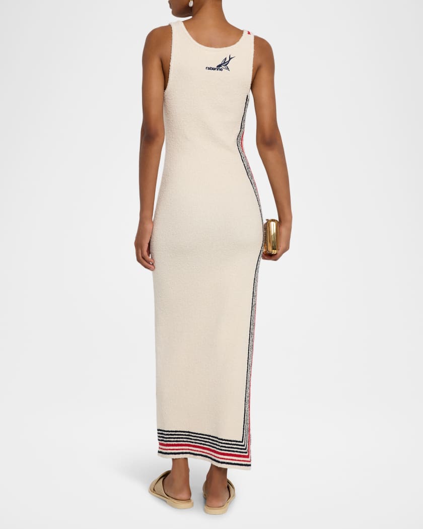 Scoop-Neck Stripe Button-Side Maxi Dress