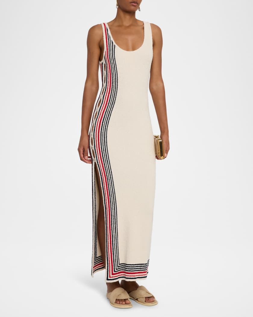 Scoop-Neck Stripe Button-Side Maxi Dress