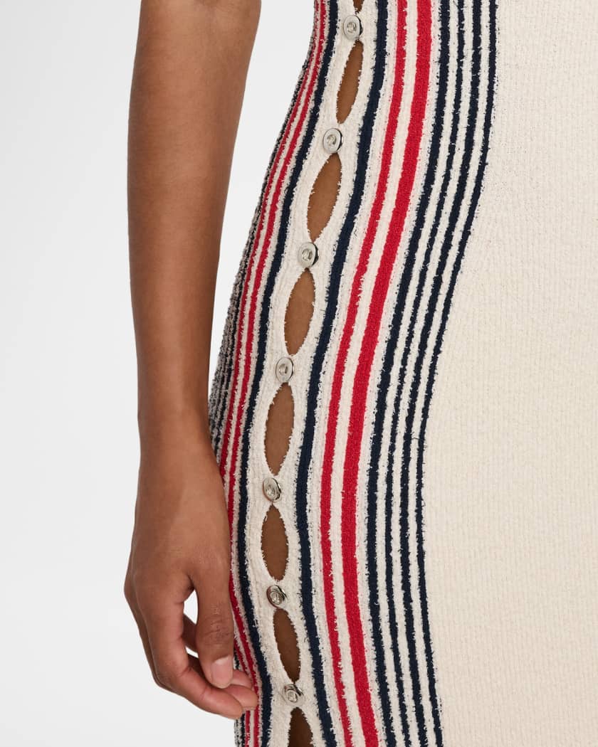 Scoop-Neck Stripe Button-Side Maxi Dress
