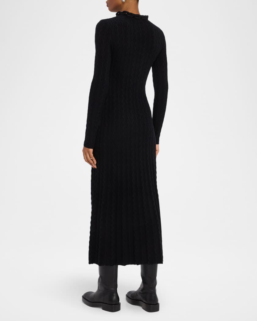 Chain Collar Long-Sleeve Wool-Cashmere Midi Sweater Dress