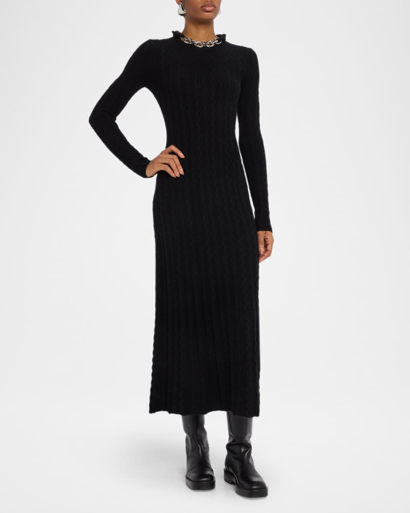 Chain Collar Long-Sleeve Wool-Cashmere Midi Sweater Dress
