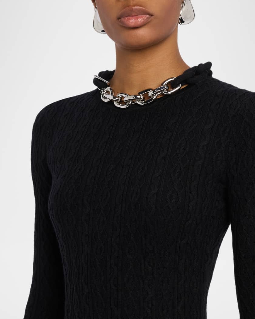 Chain Collar Long-Sleeve Wool-Cashmere Midi Sweater Dress