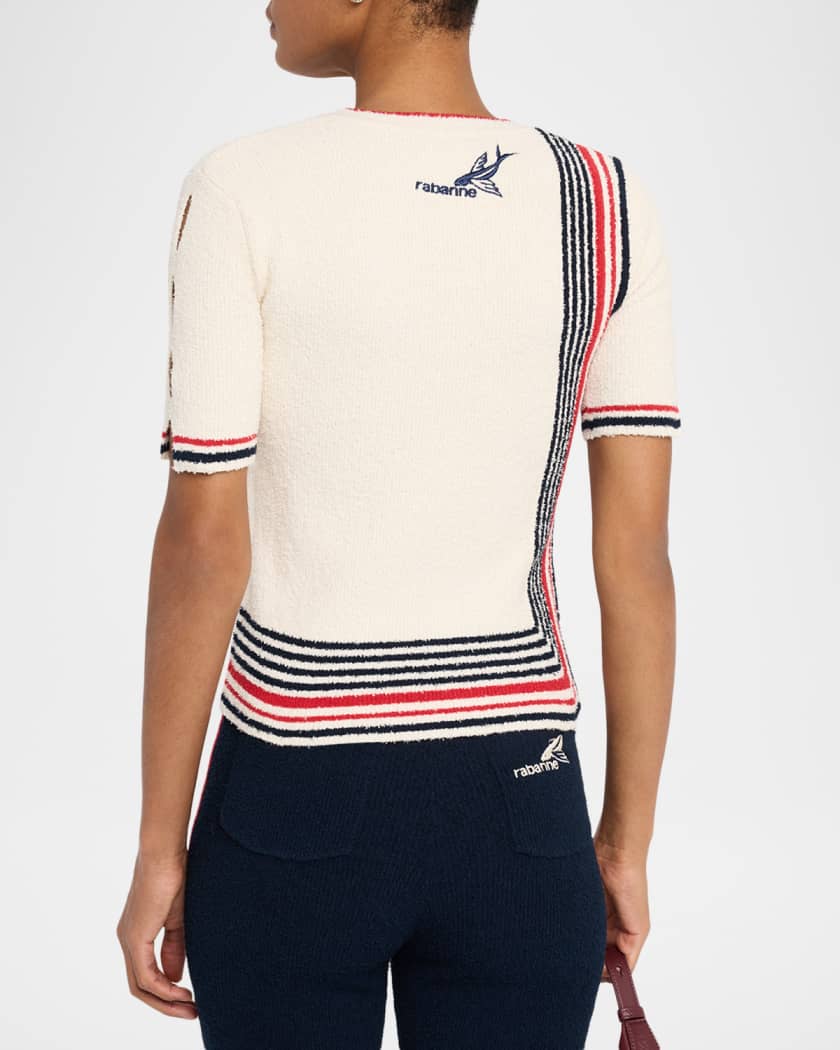 Short-Sleeve Button-Side Rib Sweater