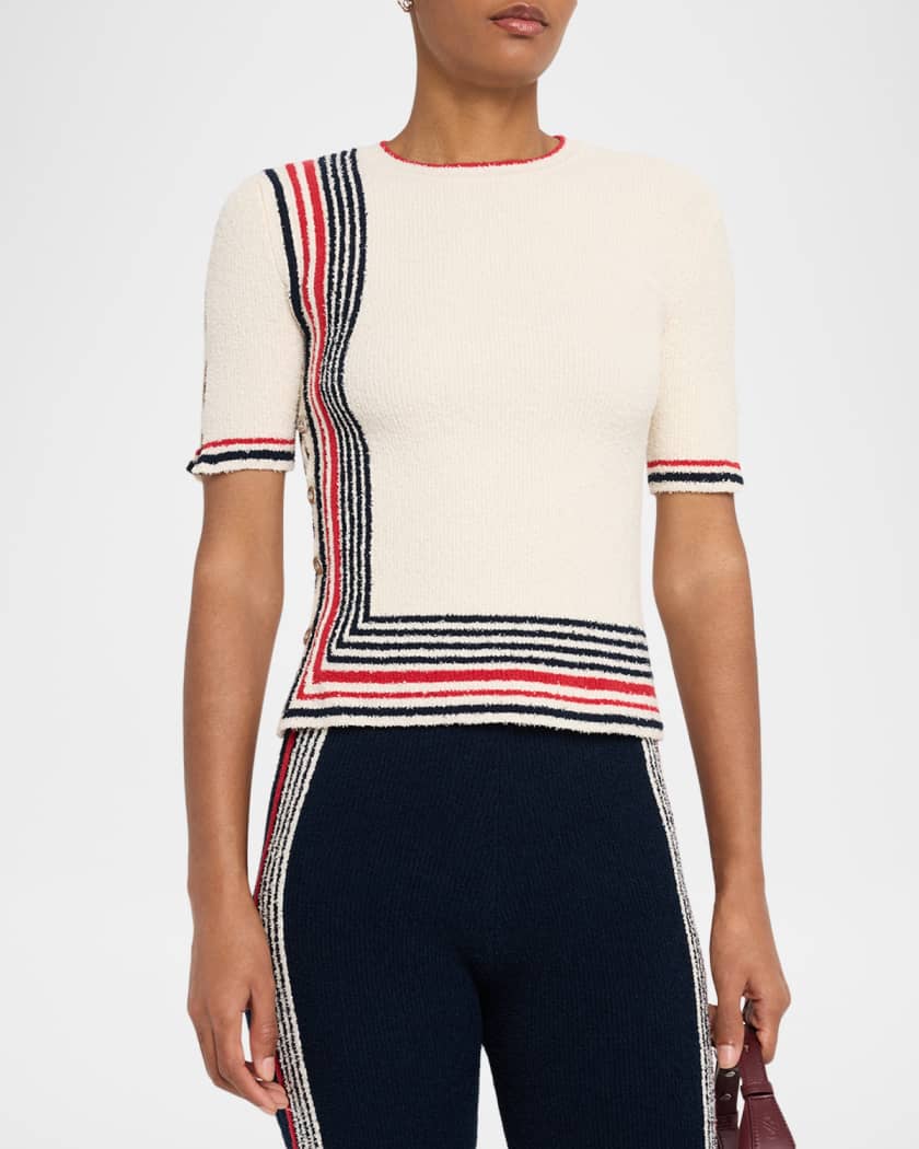 Short-Sleeve Button-Side Rib Sweater