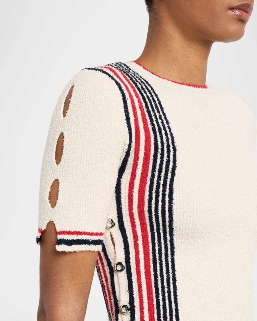 Short-Sleeve Button-Side Rib Sweater