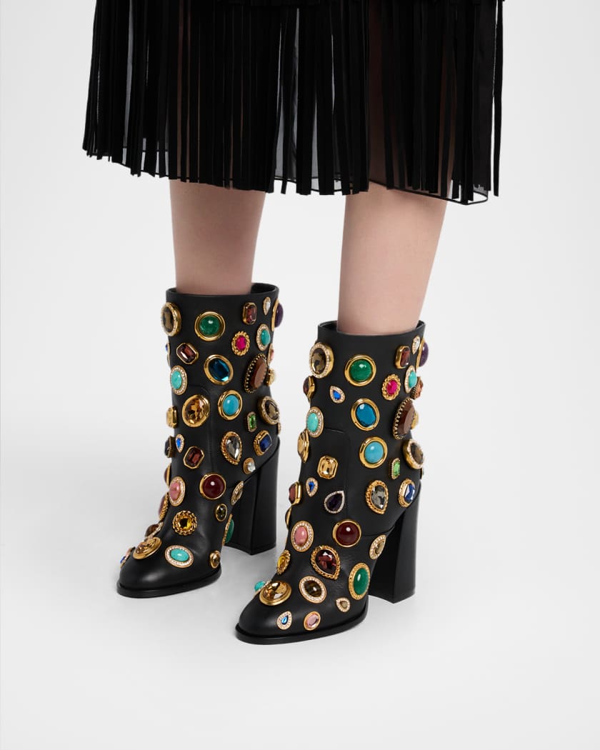 105mm Stone-Embellished Leather Ankle Boots