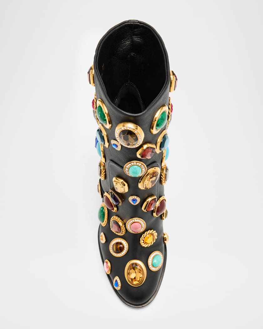 105mm Stone-Embellished Leather Ankle Boots