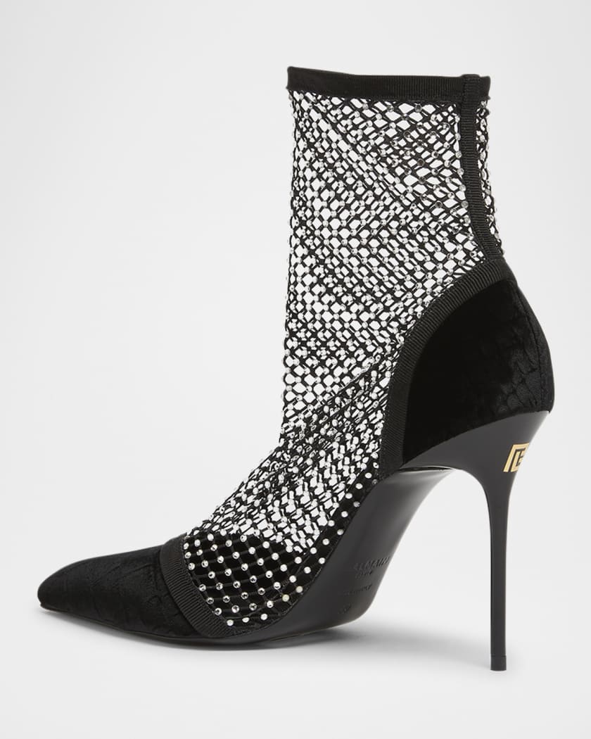 Velvet Strass Mesh Ankle Boots
