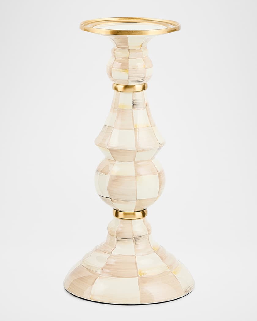 MacKenzie-Childs Mocha Check Large Pillar Candlestick, 11