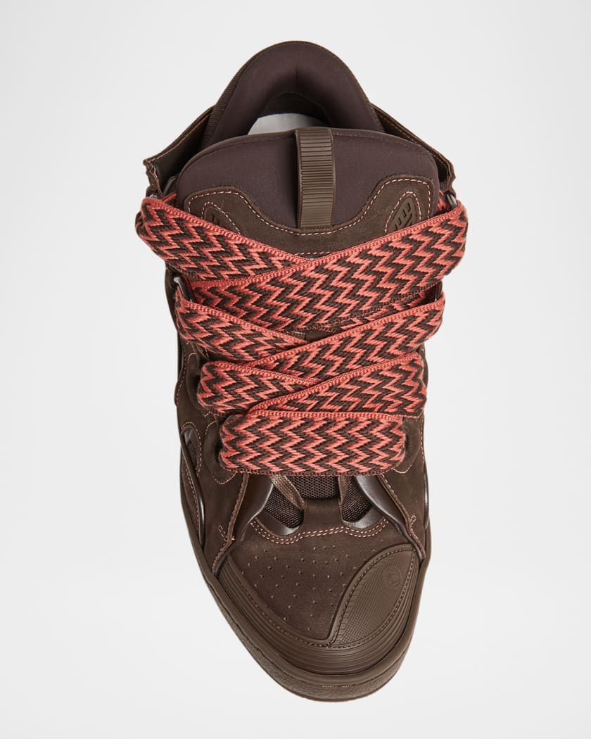 Men's Curb Mesh and Suede Low-Top Sneakers