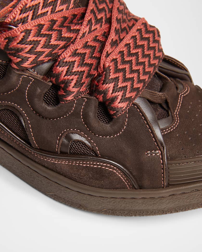 Men's Curb Mesh and Suede Low-Top Sneakers