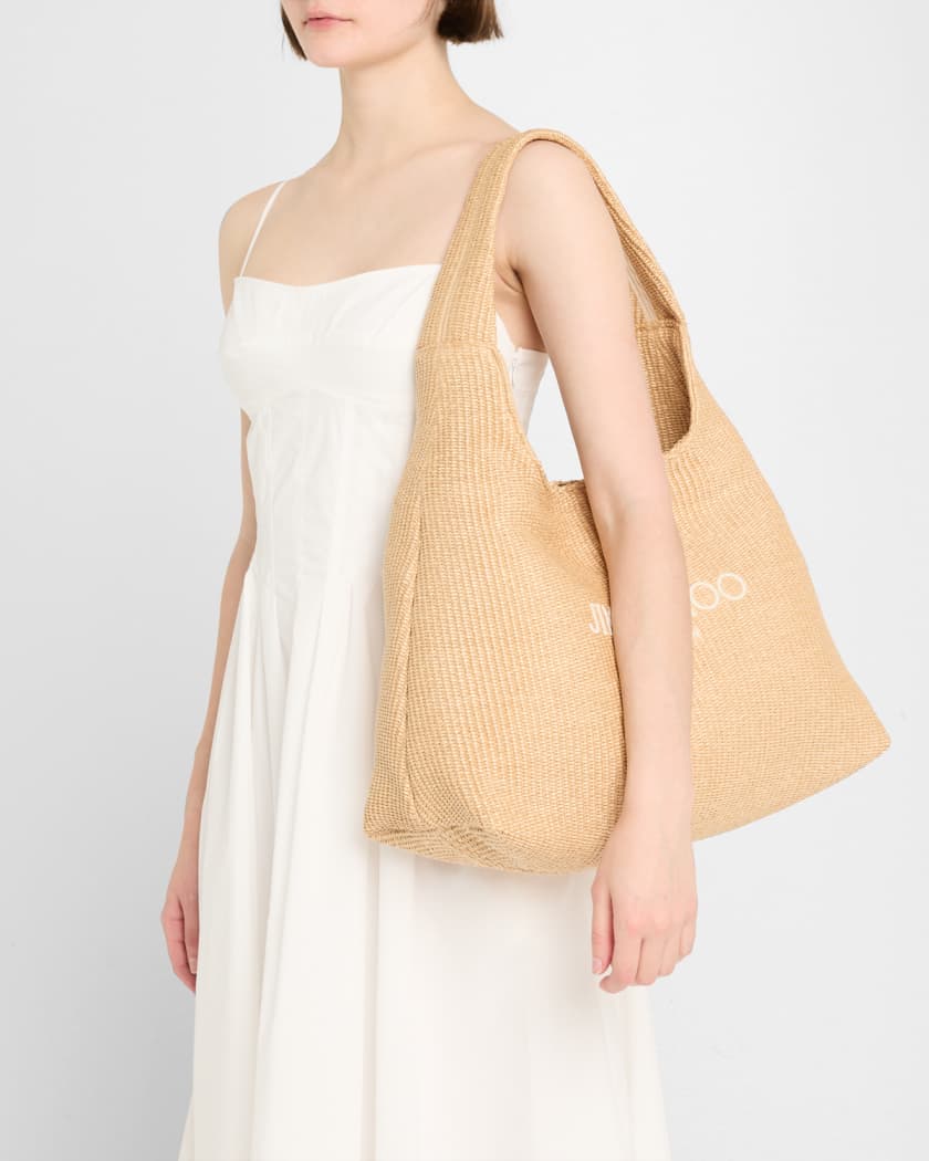 Beach Logo-Embroidered Raffia Hobo Bag