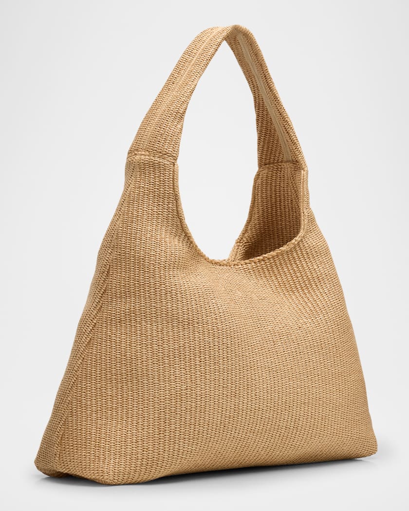 Beach Logo-Embroidered Raffia Hobo Bag