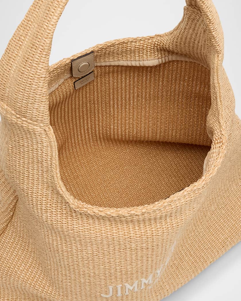 Beach Logo-Embroidered Raffia Hobo Bag
