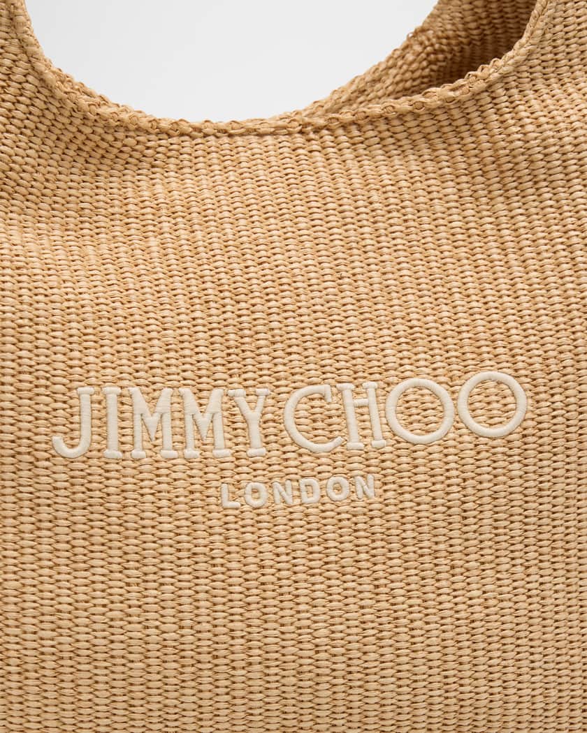 Beach Logo-Embroidered Raffia Hobo Bag