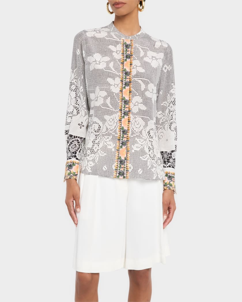 Eloise Lace-Print Silk Blouse
