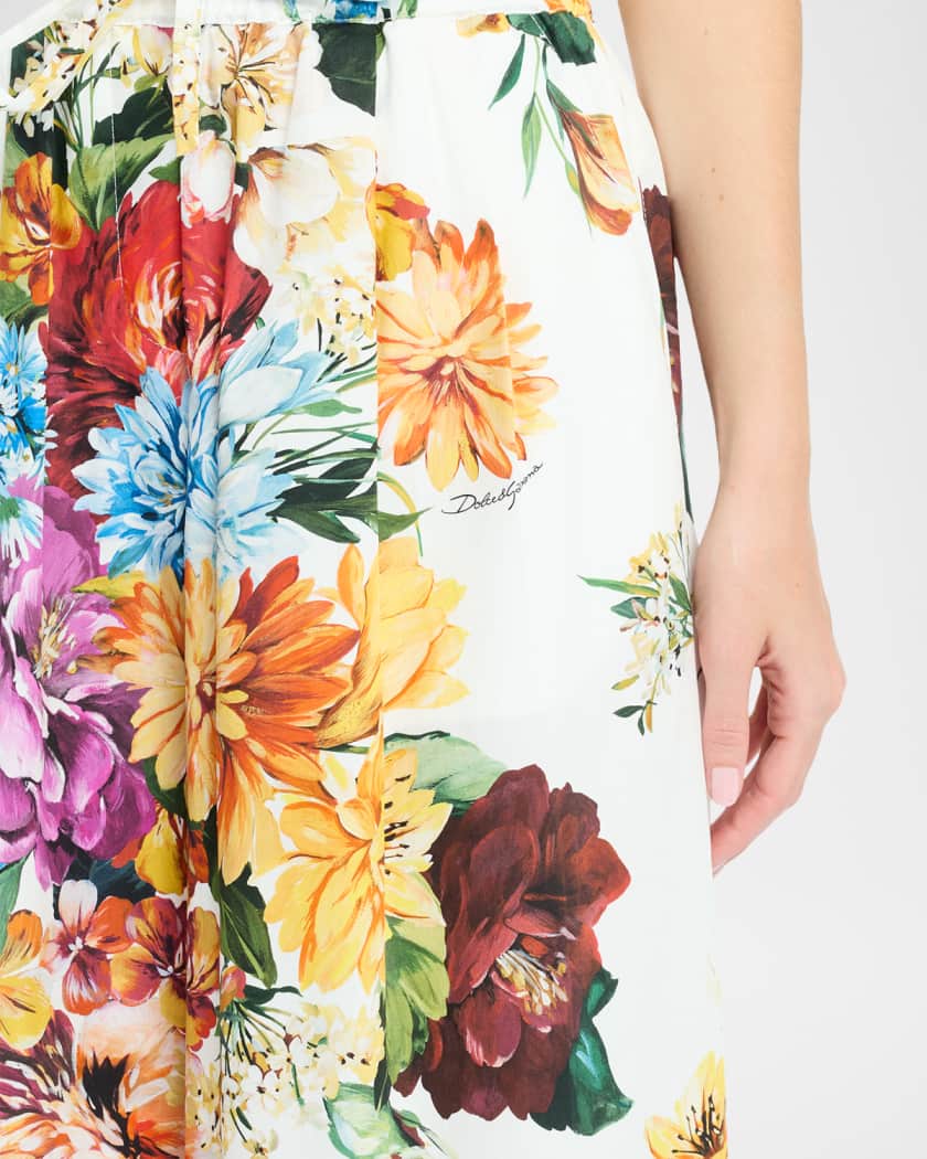 Floral Bouquet Wide-Leg Drawstring Pants