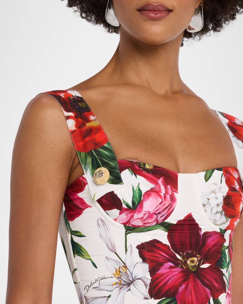 Floral Poplin Bustier Mini Dress