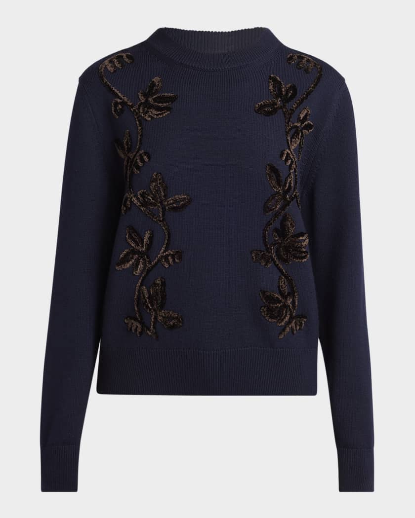 アウターその他 JIL SANDER CN LONG SLEEVES CARDIGAN WITH VELVET Jil Sander Velvet Floral Embroidered Merino Crewneck Sweater