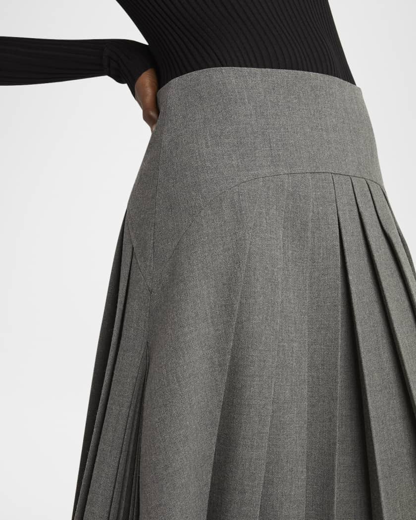 Curved-Yoked Pleated Midi Skirt | Neiman Marcus