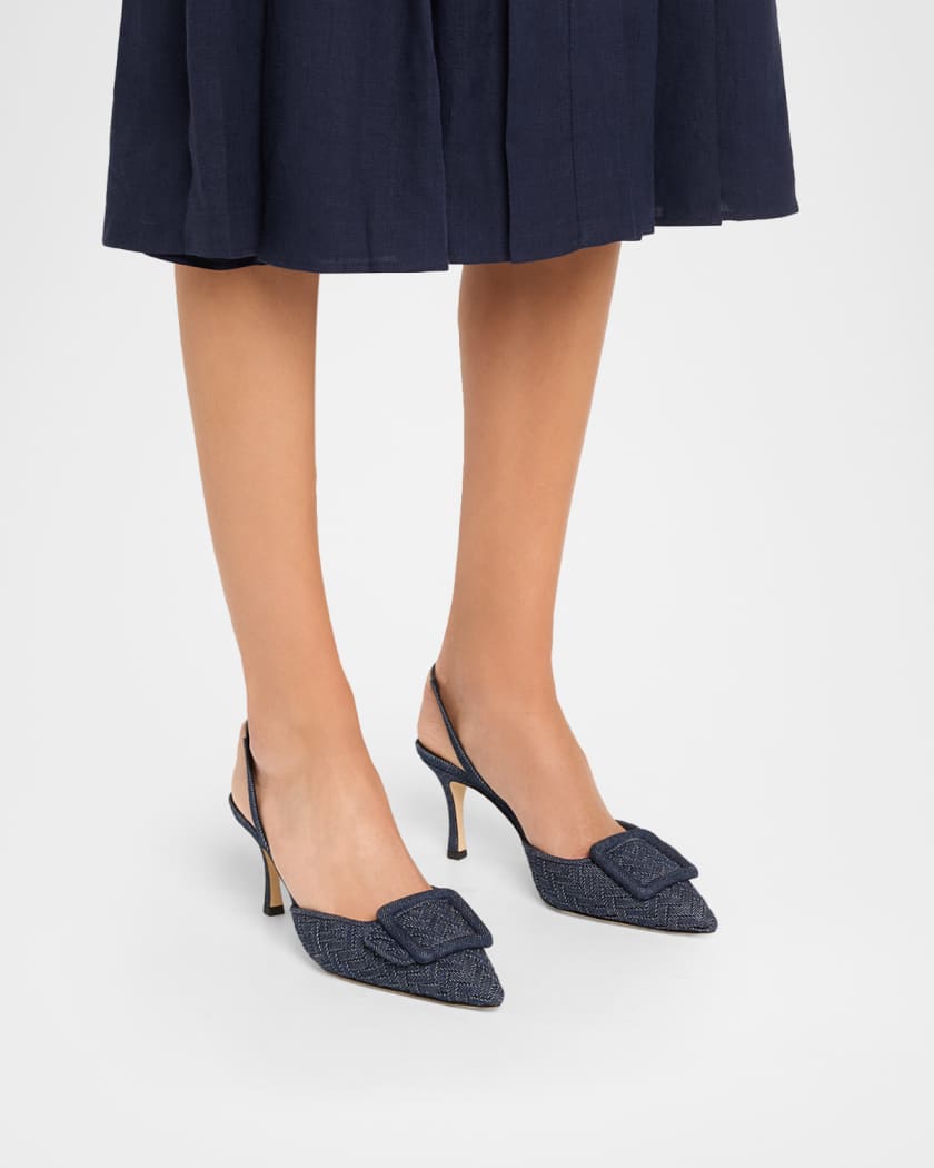 Maysli Chambray Buckle Slingback Pumps