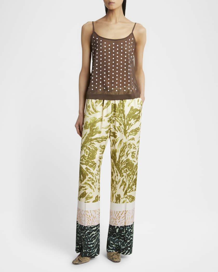Calipso Polka-Dot Printed Sheer Cami Top