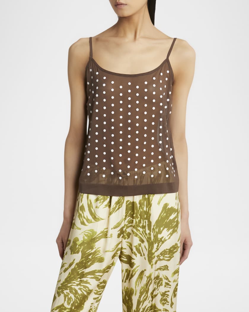 Calipso Polka-Dot Printed Sheer Cami Top