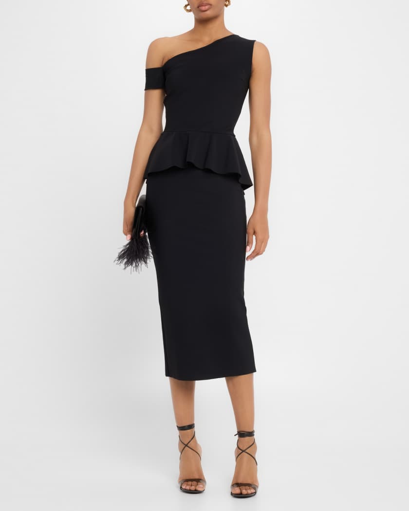 Bodycon One-Shoulder Peplum Midi Dress